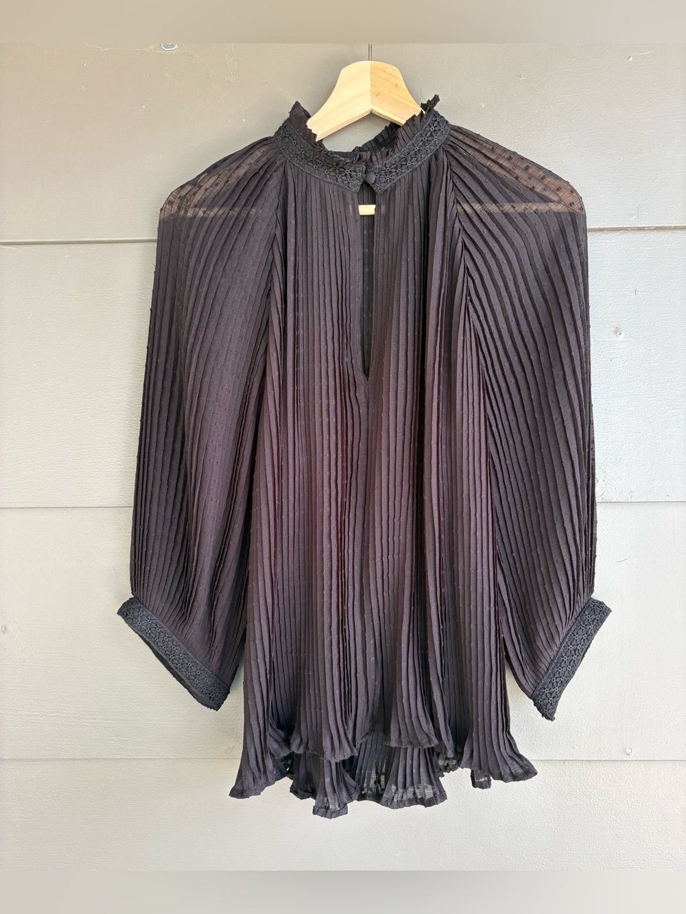 Zara Pleated Sheer High Necked Blouse